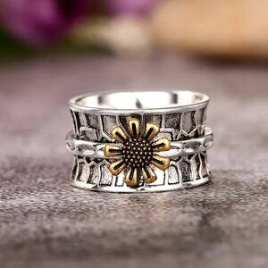 Sunflower / Daisy / Flower Boho Two Tone Ring #1355